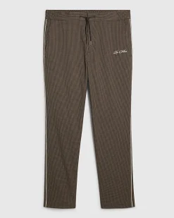 Brown Slim Fit Puppytooth Piped Trousers
