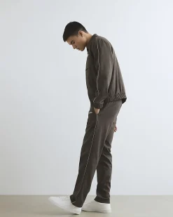 Brown Slim Fit Puppytooth Piped Trousers