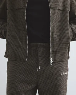 Brown Slim Fit Puppytooth Piped Trousers