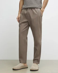 Brown Slim Fit Stretch Textured Joggers