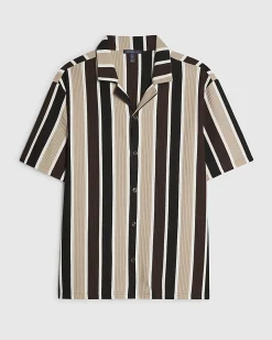 Brown Slim Fit Stripe Textured Shirt