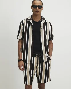 Brown Slim Fit Stripe Textured Shirt