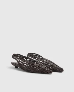 Brown Slingback Weave Court Shoes