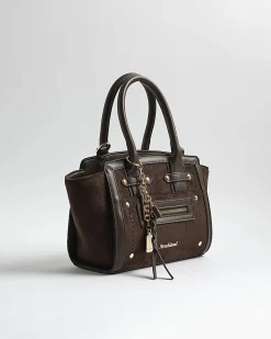 Brown Small Winged Panelled Zip Tote Bag