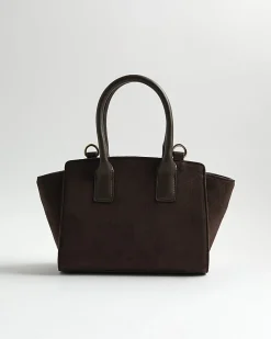 Brown Small Winged Panelled Zip Tote Bag