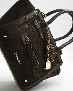 Brown Small Winged Panelled Zip Tote Bag