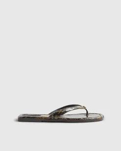 Brown Snake Print Toe Thong Flat Sandal