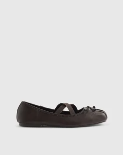 Brown Square Toe Flat Ballet Pumps