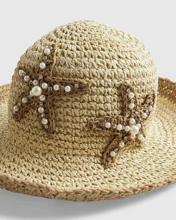 Brown Star Fish Beaded Bucket Hat