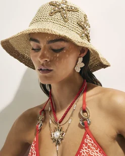 Brown Star Fish Beaded Bucket Hat