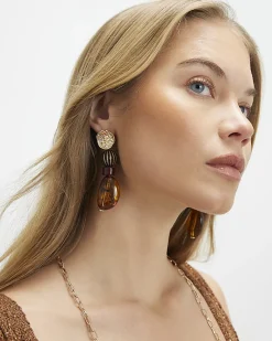 Brown Stone Drop Earrings