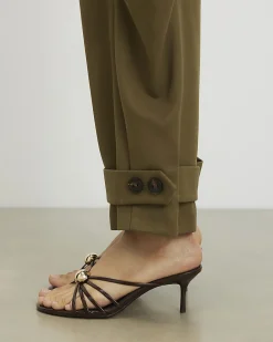 Brown Strappy Heeled Mule Sandals