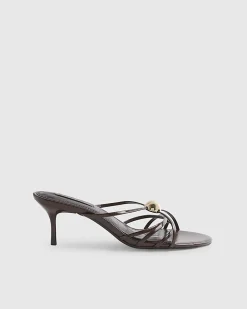 Brown Strappy Heeled Mule Sandals