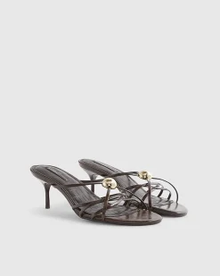 Brown Strappy Heeled Mule Sandals