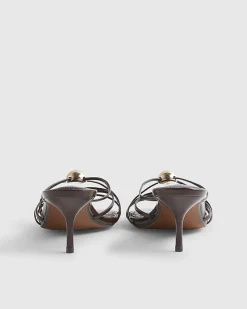 Brown Strappy Heeled Mule Sandals