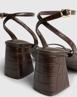 Brown Strappy Low Block Heel Sandals
