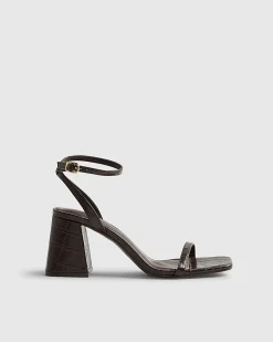 Brown Strappy Low Block Heel Sandals