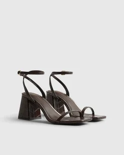 Brown Strappy Low Block Heel Sandals