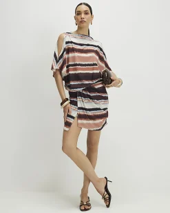Brown Stripe Cold Shoulder Mini Dress