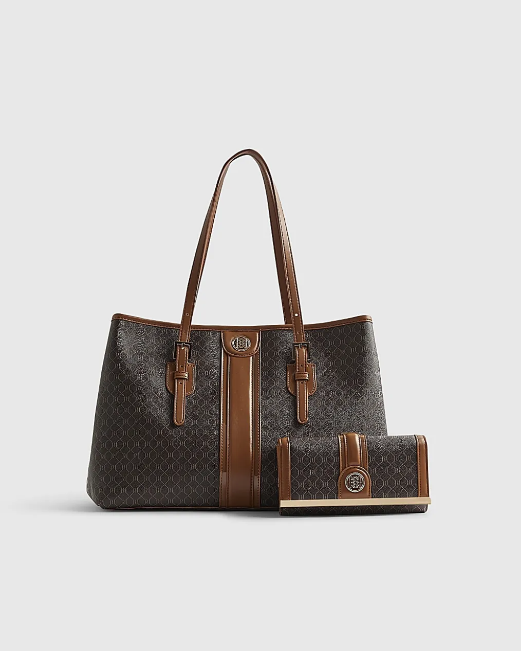 Brown Stripe Panel Shopper Bundle Bag