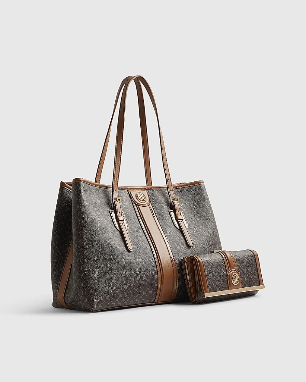 Brown Stripe Panel Shopper Bundle Bag