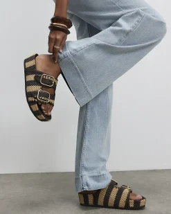 Brown Stripe Raffia Footbed Sandals