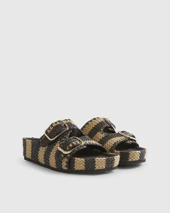 Brown Stripe Raffia Footbed Sandals