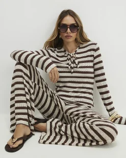 Brown Stripe Textured Trousers