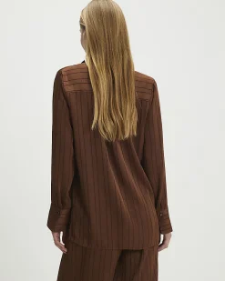 Brown Striped Satin Long Sleeve Shirt