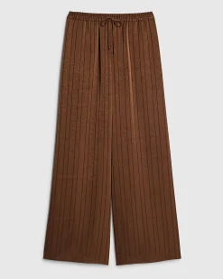Brown Striped Satin Wide Leg Trousers