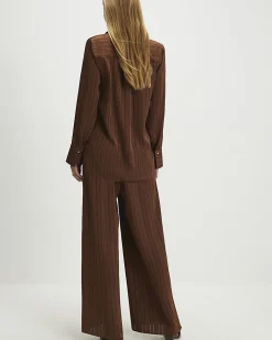 Brown Striped Satin Wide Leg Trousers