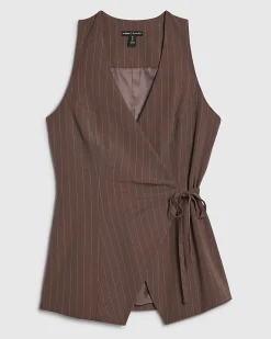 Brown Striped Soft Tie Front Top