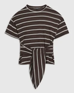 Brown Striped Textured Knot Front Top