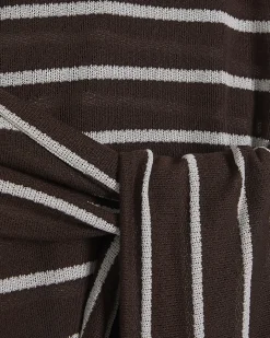 Brown Striped Textured Knot Front Top