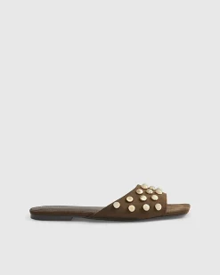 Brown Stud Flat Sandals