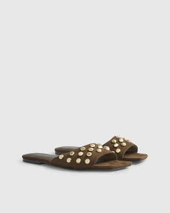 Brown Stud Flat Sandals