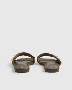 Brown Stud Flat Sandals