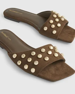 Brown Stud Flat Sandals