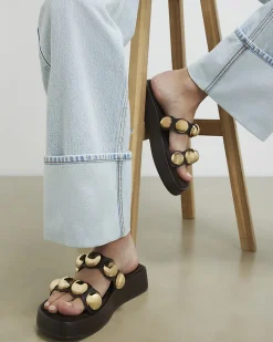 Brown Studded Flatform Sandals