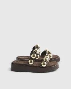Brown Studded Flatform Sandals