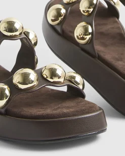 Brown Studded Flatform Sandals