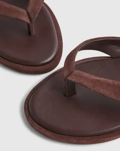 Brown Suede Cross Strap Toe Thong Sandals