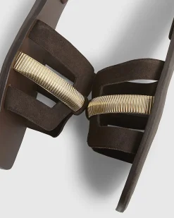 Brown Suede Strap Flat Sandals