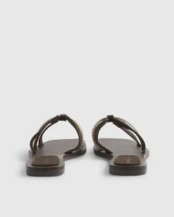 Brown Suede Strap Flat Sandals
