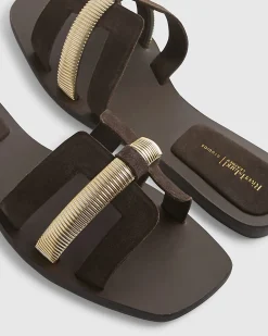 Brown Suede Strap Flat Sandals