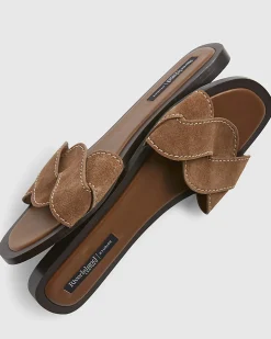 Brown Suede Twist Strap Sandals