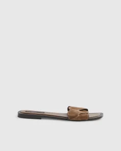 Brown Suede Twist Strap Sandals