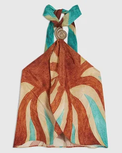 Brown Swirl Print Halter Neck Top
