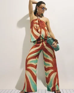 Brown Swirl Print Halter Neck Top