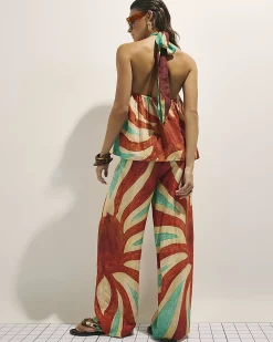 Brown Swirl Print Wide Leg Trousers